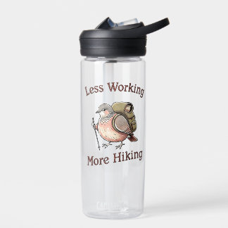 おもしろハイキング鳩デザイン Less Working More Hiking ウォーターボトル