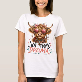 おもしろハイランドカウ「Not Today Drama」 Tシャツ