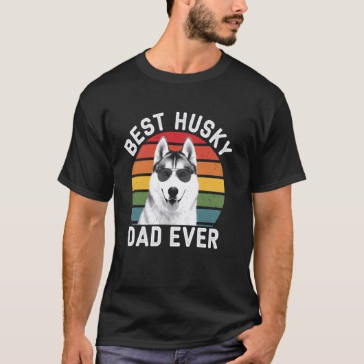 おもしろハスキーお父さん犬好きおもしろ父の日ギフト Tシャツ (正面)