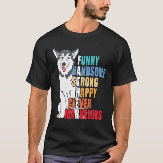 おもしろハスキーお父さん ハスキー かっこいい 強い 父の日 Tシャツ (正面)