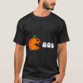 おもしろハロウィンのかぼちゃを食べる幽霊、ゲーマー男性向けワード Tシャツ (正面)