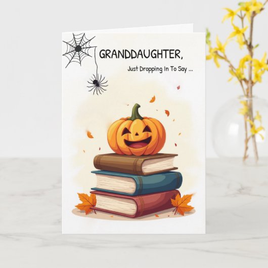 おもしろハロウィンのかわいいクモの落下 グランド・ドーター カード (黄色い花)