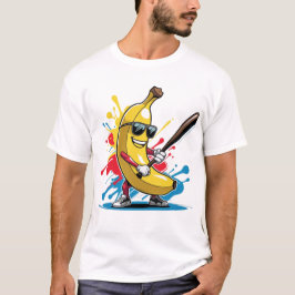 おもしろバナナの野球スイング ドリップマスコットデザイン Tシャツ