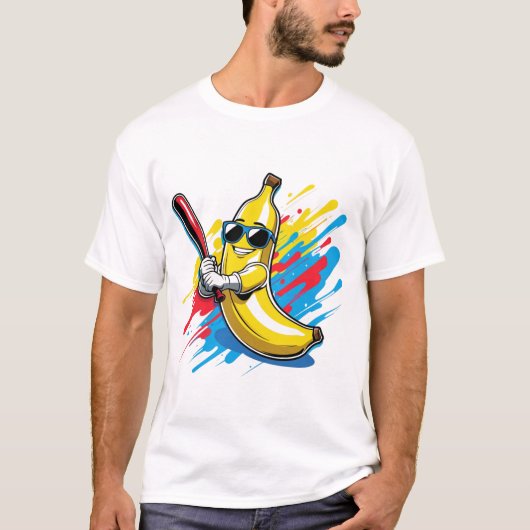 おもしろバナナの野球スイング Funny Drip マスコット Tシャツ (正面)