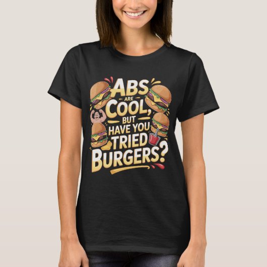 おもしろバーガー引用Tシャツ 腹筋はクールなデザイン Tシャツ (正面)