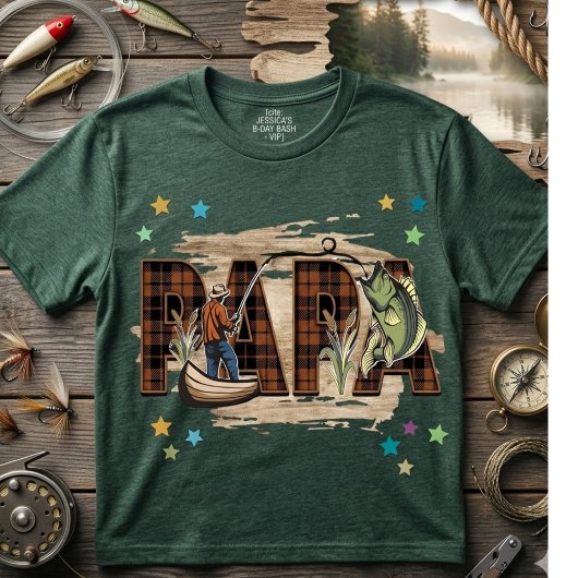 おもしろパパの釣りチェックウッドグレインチャイナTシャツ Tシャツ