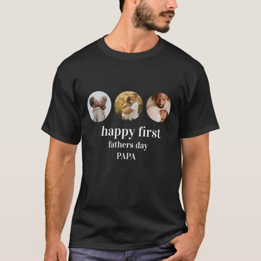 おもしろパパ 初めての父の日 フォトコラージュ Tシャツ (正面)
