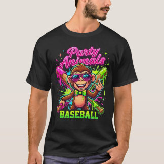 おもしろパーティーモンキーボウタイ動物野球 Tシャツ