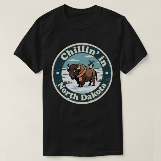 おもしろビンテージ ノースダコタ バイソン マフラー 冬 Tシャツ (デザイン正面)