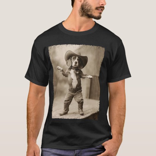 おもしろビーグル犬の馬鹿カウボーイ Tシャツ (正面)