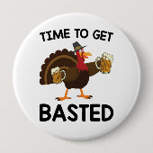 おもしろビール タイムトゥゲットベーステッド ターキー サンクスギビング 缶バッジ (正面)
