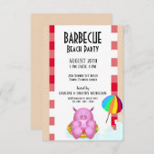 おもしろピンクの漫画豚 | ビーチプールパーティ 招待状 (正面/裏面)