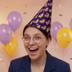 おもしろフェイス カスタムフォト ピンクの星 パーティーハット