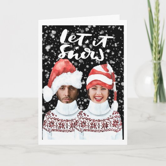 おもしろフォトパーソナライズ クリスマス 雪が降る カード (正面)