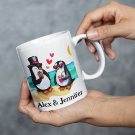 おもしろペンギンのカップル 名前入りデザイン コーヒーマグカップ
