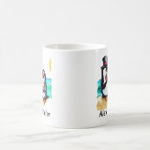 おもしろペンギンのカップル 名前入りデザイン コーヒーマグカップ (中央)