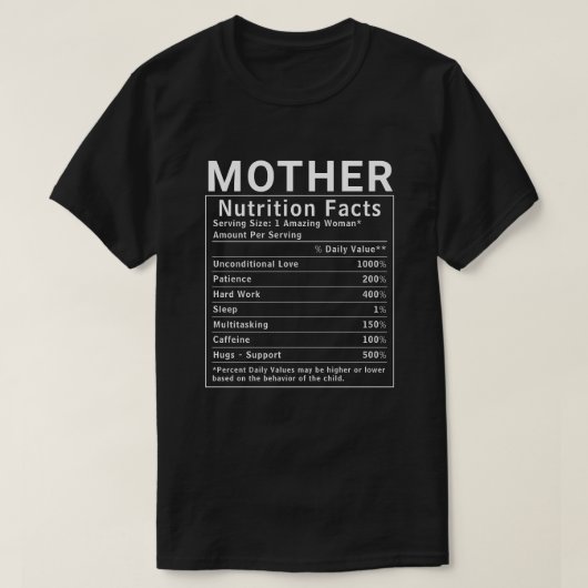 おもしろママ栄養成分表示 母の日ギフト Tシャツ (デザイン正面)