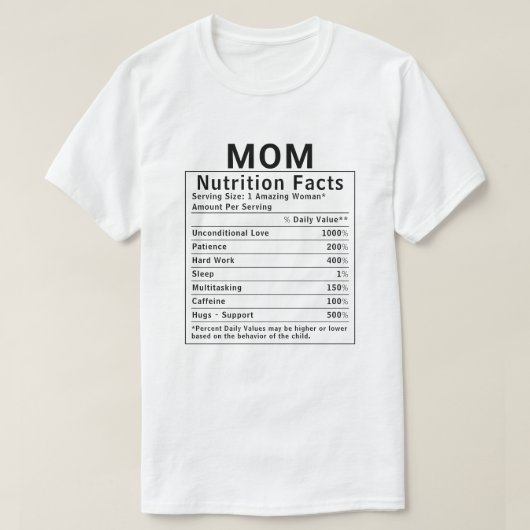 おもしろママ栄養成分表示 母の日ギフト Tシャツ (デザイン正面)