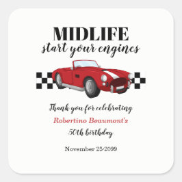 おもしろミッドライフ ヴィンテージ 赤い車 50歳の誕生日 スクエアシール