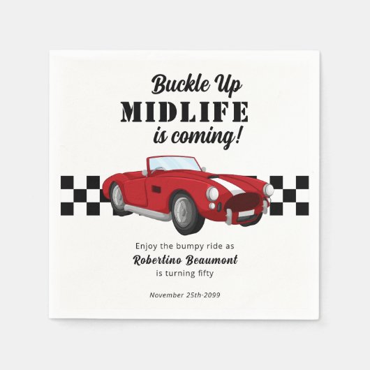 おもしろミドルエイジの車の50歳の誕生日 スタンダードカクテルナプキン (正面)