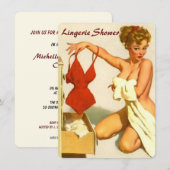 おもしろレトロなピンナップガール風の下着のシャワー 招待状 (正面/裏面)
