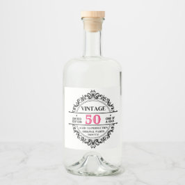 おもしろレトロな50歳のブラックとピンクの誕生日グッズ  リキュールボトルラベル