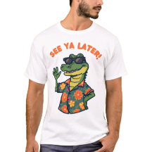 おもしろレトロアリゲーターのTシャツ またね