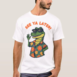 おもしろレトロアリゲーターのTシャツ またね Tシャツ