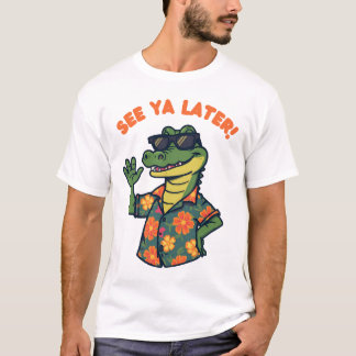おもしろレトロアリゲーターのTシャツ またね Tシャツ