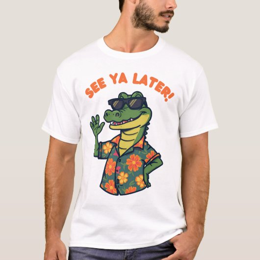 おもしろレトロアリゲーターのTシャツ またね Tシャツ (正面)