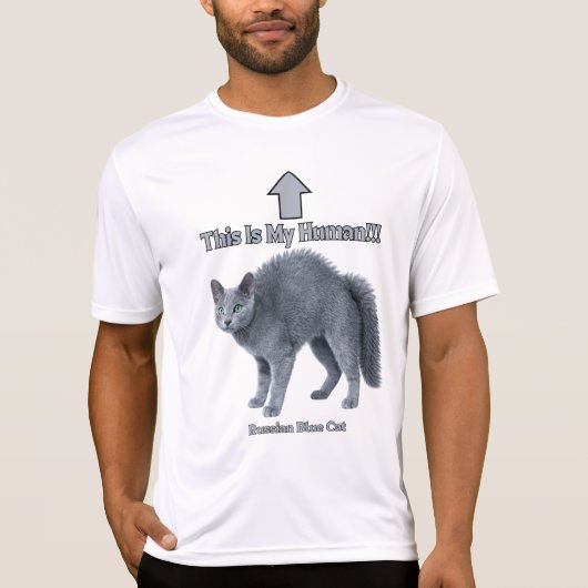 おもしろロシアンブルー猫 – 私の人間はこちらです Tシャツ (正面)