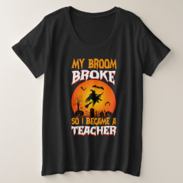 おもしろ先生ハロウィン満月魔女グラフィック プラスサイズTシャツ
