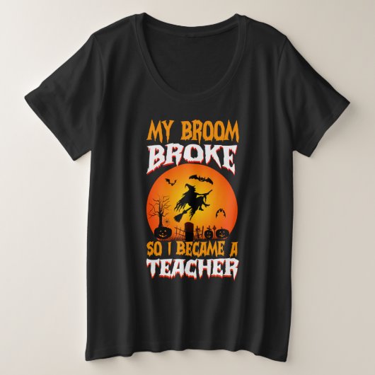 おもしろ先生ハロウィン満月魔女グラフィック プラスサイズTシャツ (デザイン正面)