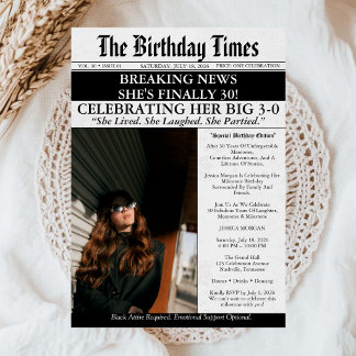 おもしろ写真新聞風30歳の誕生日招待状 招待状