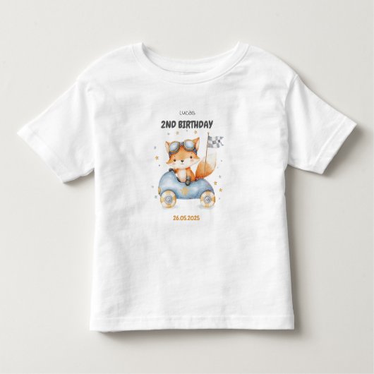 おもしろ動物レースカー 2歳の誕生日 トドラーTシャツ (正面)
