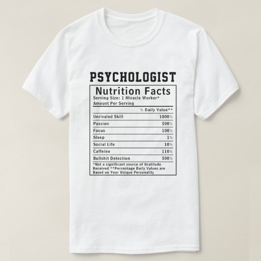 おもしろ心理士の栄養成分 医療ギフト Tシャツ (デザイン正面)
