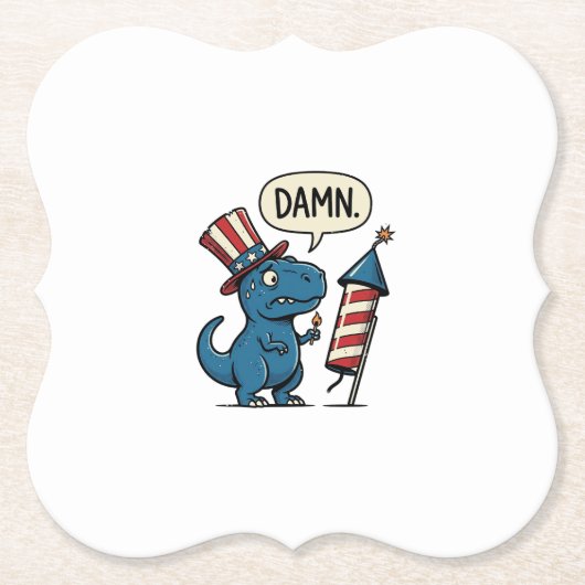 おもしろ愛国T-Rex花火Tシャツデザイン_1 ペーパーコースター (正面)