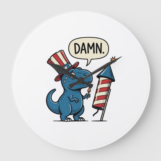 おもしろ愛国T-Rex花火Tシャツデザイン_1 ラージ壁時計 (正面)