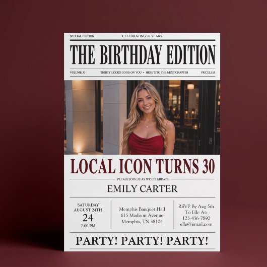 おもしろ新聞の見出し 30歳の誕生日パーティー 招待状
