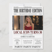 おもしろ新聞の見出し 30歳の誕生日パーティー 招待状 (正面)