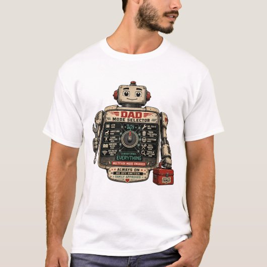 おもしろ父ロボットモードセレクター 父の日 Tシャツ (正面)