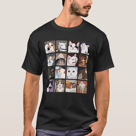 おもしろ猫の面白画像 怒った猫 驚いた猫 猫好き Tシャツ (正面)