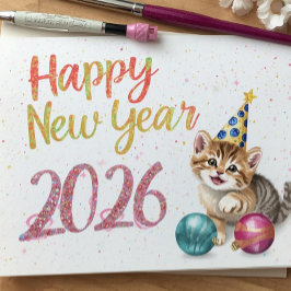 おもしろ猫 あけましておめでとうございます フラットカード