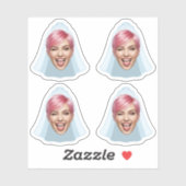 おもしろ花嫁の顔 - ベールとティアラ付きのカスタム写真 シール (シート)