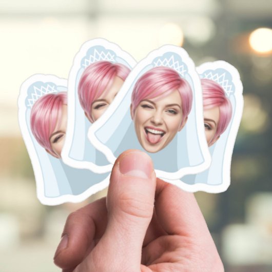 おもしろ花嫁の顔 - ベールとティアラ付きのカスタム写真 シール