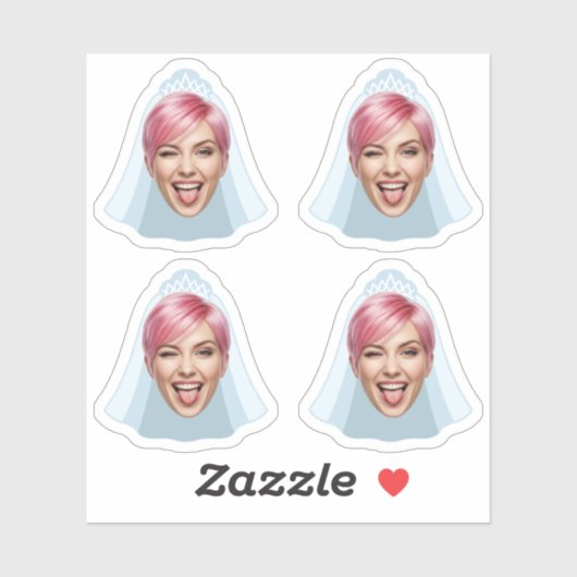 おもしろ花嫁の顔 - ベールとティアラ付きカスタム写真 シール (シート)