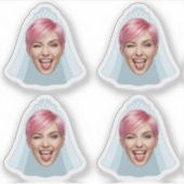 おもしろ花嫁の顔 - ベールとティアラ付きカスタム写真 シール (正面)