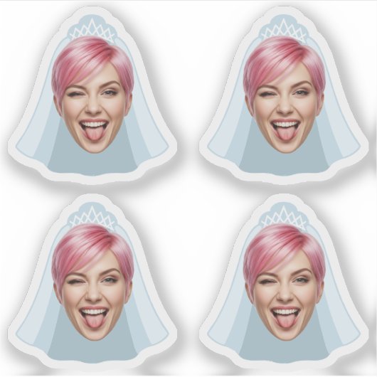 おもしろ花嫁の顔 - ベールとティアラ付きカスタム写真 シール (正面)