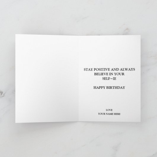 おもしろ顔アップセルフィー写真 誕生日おめでとう サンキューカード (内部)