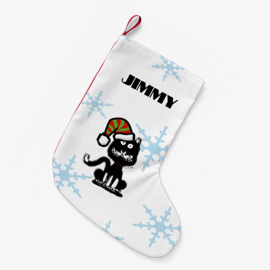 おもしろ黒猫のホリデーグッズ スモールクリスマスストッキング (正面 (吊り時))